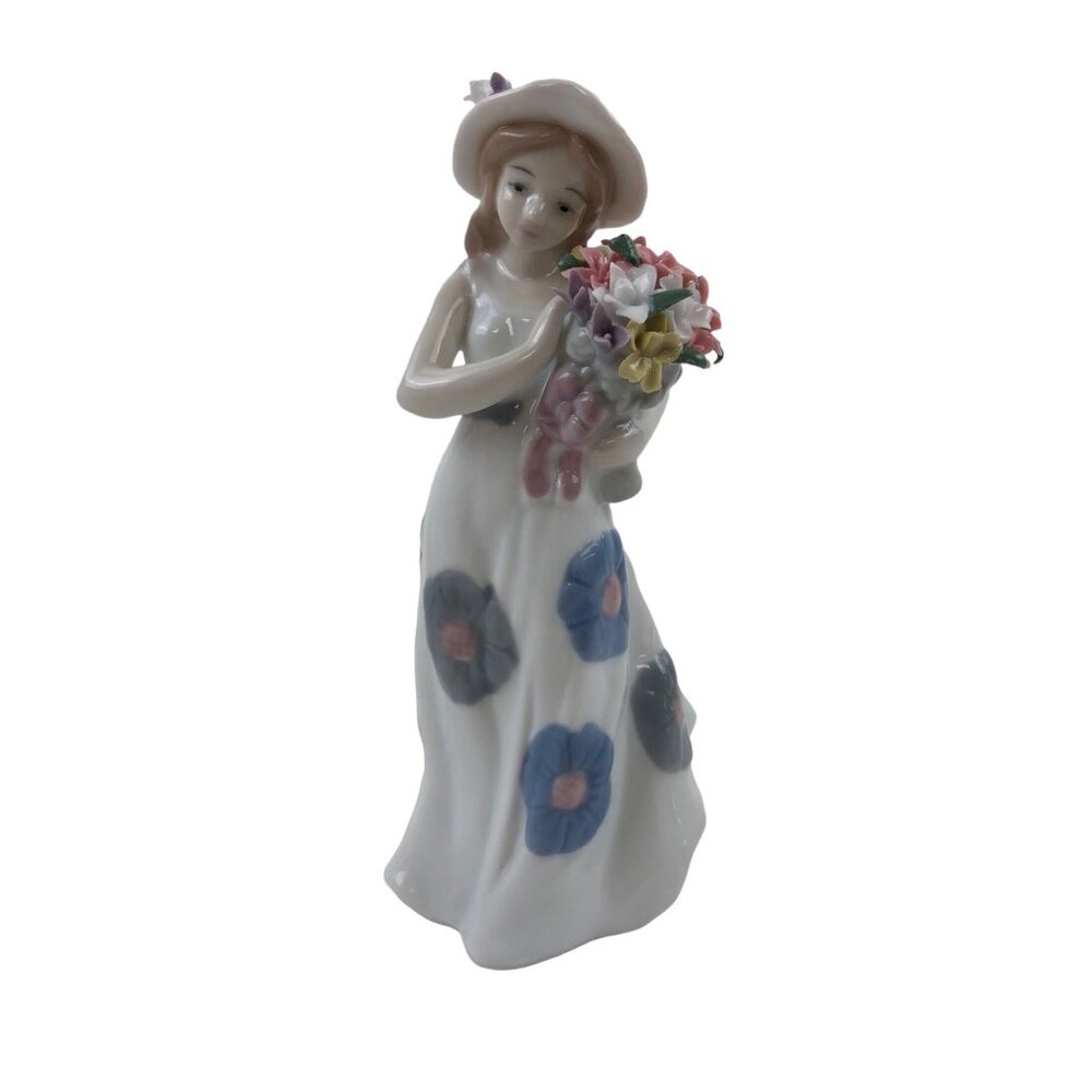 Vintage Mallorca by Studio Porcelain Figurine Girl Flowers 8In Collectible Decor